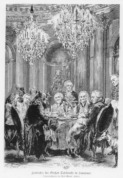Voltaire seated next to King Frederick II at the Château de Sans Souci, Potsdam, Germany, 1878 by Adolph Menzel